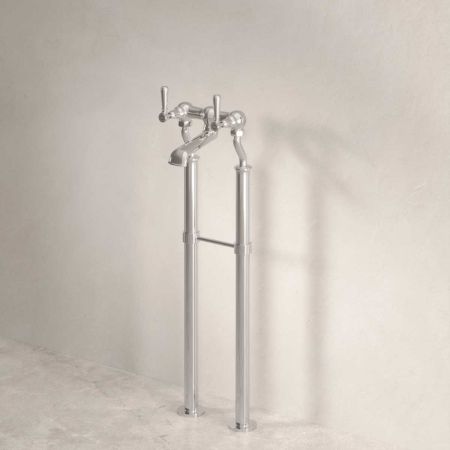 Linton Floor Mounted 2 Hole Bath Filler with 725mm Standpipes - Metal Lever - Polished Nickel