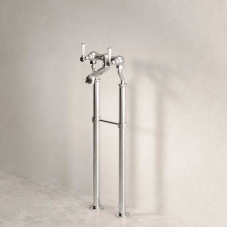 Linton Bath Filler Tap with Standpipes White Lever Chrome 3/4BSP (For Baths Without Tap Holes Only)