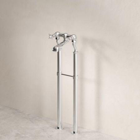 Linton Floor Mounted Bath Filler with 725mm Standpipes & Crossheads in Chrome