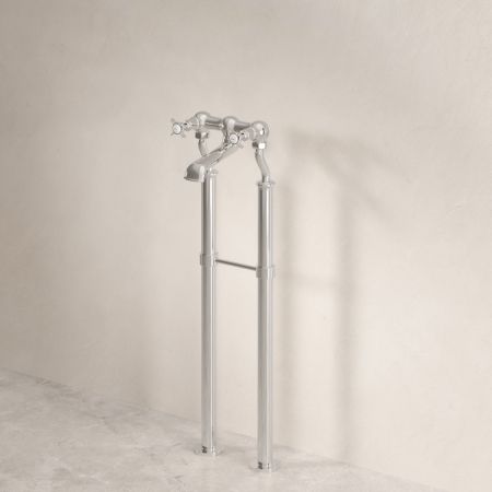 Linton Floor Mounted Bath Filler with 725mm Standpipes & Crossheads in Polished Nickel