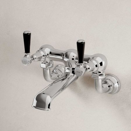 Linton Bath Filler Tap Wall Mounted Black Lever Chrome