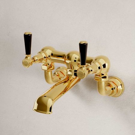 Linton Bath Filler Tap Wall Mounted Black Lever Living Brass