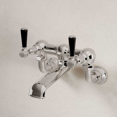 Linton Bath Filler Tap Wall Mounted Black Lever Polished Nickel