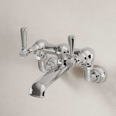 Linton Wall Mounted 2 Hole Bath Filler - Metal Lever - Chrome