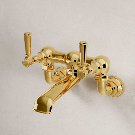 Linton Wall Mounted 2 Hole Bath Filler - Metal Lever - Living Brass