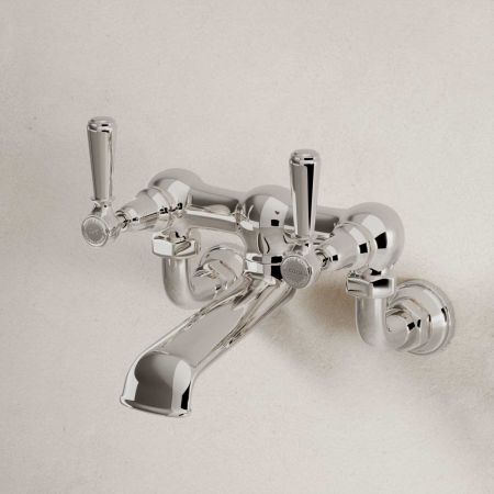 Linton Wall Mounted 2 Hole Bath Filler - Metal Lever - Polished Nickel