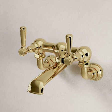 Linton Wall Mounted 2 Hole Bath Filler - Metal Lever - Timeless Brass