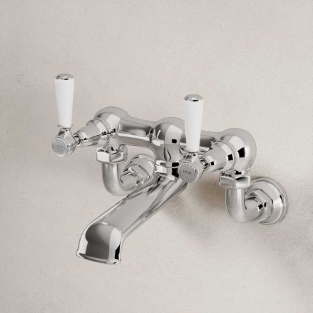 Linton Bath Filler Tap Wall Mounted White Lever Chrome