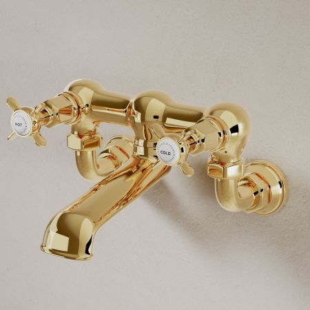 Linton Classic Bath Filler Tap Wall Mounted X Top Living Brass
