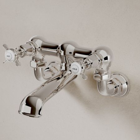 Aysgarth Bath Filler Tap Wall Mounted X Top Polished Nickel