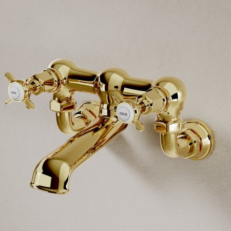 Linton Wall Mounted Bath Filler with Crossheads in Timeless Brass