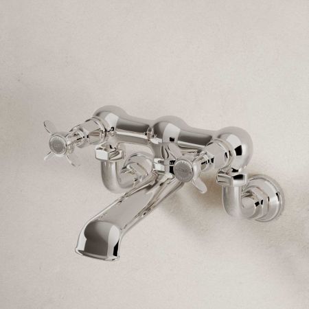 Aysgarth Bath Filler Tap Wall Mounted X Top Polished Nickel
