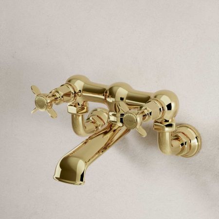 Linton Wall Mounted 2 Hole Bath Filler - Crosshead - Timeless Brass