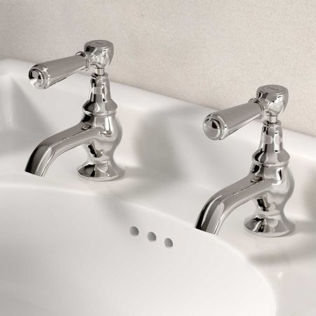 Linton 1/2BSP Basin Pillar Taps Metal Lever Nickel