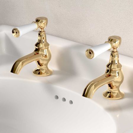 Linton 1/2BSP Basin Pillar Taps White Lever