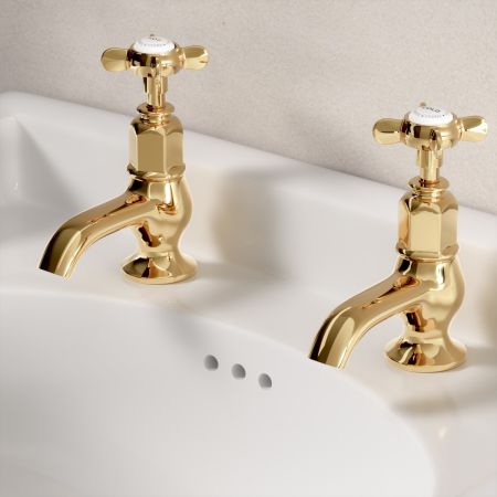 Aysgarth 1/2BSP Basin Pillar Taps X Top Living Brass
