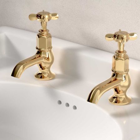 Aysgarth 1/2BSP Basin Pillar Taps X Top Living Brass