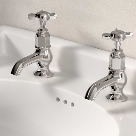 Aysgarth 1/2BSP Basin Pillar Taps X Top Polished Nickel