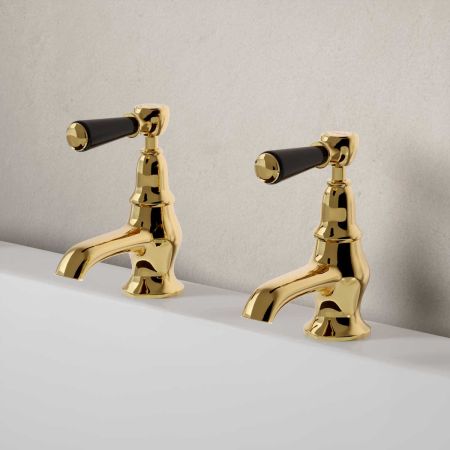 Linton Black Lever 3/4 BSP Bath Pillar Taps Living Brass