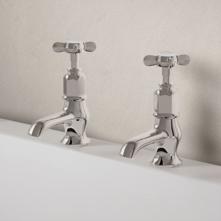 Linton Classic Bath Pillar Taps with Crosshead in Polished Nickel
