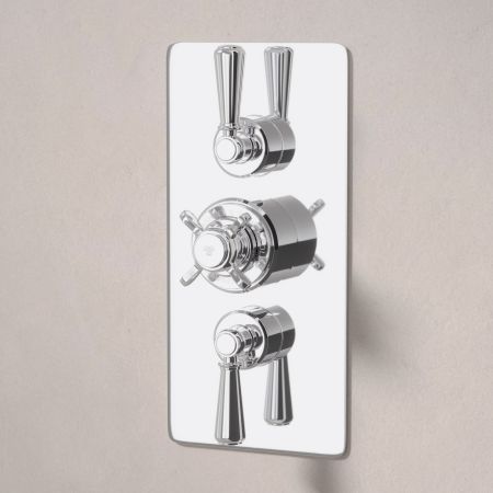Linton Dual Outlet Concealed Shower with Handshower Hook, 210mm Ceiling Arm & 6" Rose - Metal Lever - Chrome