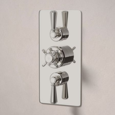 Linton Dual Outlet Concealed Shower with Handshower Hook, 300mm Wall Arm & 6" Rose - Metal Lever - Polished Nickel
