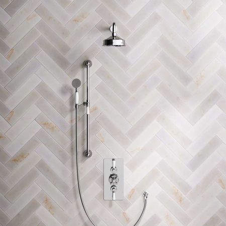 Calder Dual Outlet Shower Kit - Concealed Valve - 8 or 6 inch Rose - White Ceramic Lever - Handshower Slider-Rail