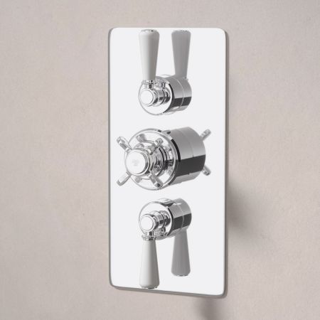 Linton Dual Outlet Concealed Shower with Handshower Hook, 300mm Wall Arm & 6" Rose - White Lever - Chrome