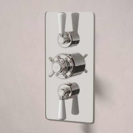 Linton Dual Outlet Concealed Shower with Handshower Hook, 210mm Ceiling Arm & 6" Rose - White Lever - Polished Nickel