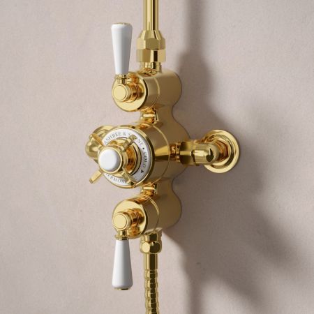 Linton Classic Dual Outlet Exposed Shower with Slider Rail - White Lever