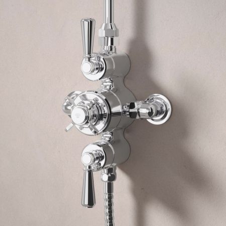 Linton Dual Outlet Exposed Shower with Riser Mounted Handshower & 6" Rose - Metal Lever - Chrome