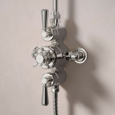 Linton Dual Outlet Exposed Shower with Riser Mounted Handshower & 6" Rose - Metal Lever - Polished Nickel