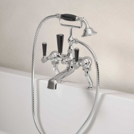 Linton Deck Mounted 2 Hole Bath Shower Mixer - Black Lever