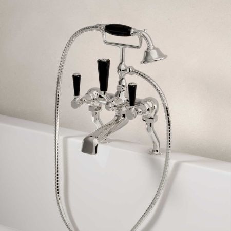 Linton Bath Shower Mixer Black Lever Nickel 3/4BSP