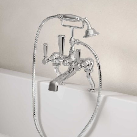 Linton Deck Mounted 2 Hole Bath Shower Mixer - Metal Lever - Chrome