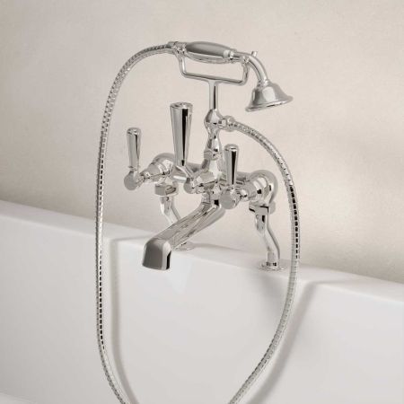 Linton Deck Mounted 2 Hole Bath Shower Mixer - Metal Lever - Polished Nickel