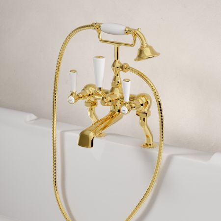 Linton Bath Shower Mixer White Lever Living Brass 3/4BSP