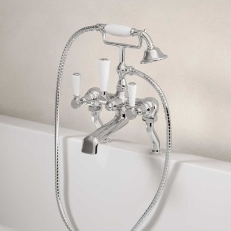 Linton Bath Shower Mixer White Lever Chrome 3/4BSP