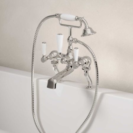 Linton Deck Mounted 2 Hole Bath Shower Mixer - White Lever