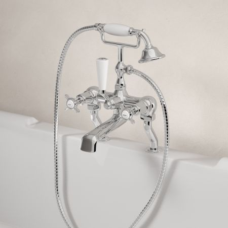 Linton Deck Mounted Bath Shower Mixer with Crossheads in Chrome