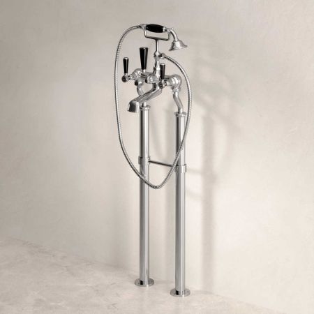 Linton Bath Shower Mixer with Standpipes Black Lever Chrome 3/4BSP (For Baths Without Tap Holes Only)