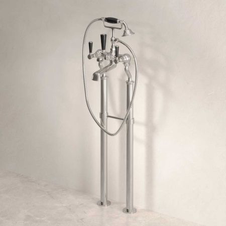 Linton Bath Shower Mixer with Standpipes Black Lever Polished Nickel 3/4BSP (For Baths Without Tap Holes Only)