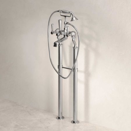 Linton Floor Mounted 2 Hole Bath Shower Mixer with 620mm Standpipes - Metal Lever - Chrome