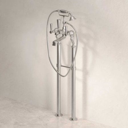 Linton Floor Mounted 2 Hole Bath Shower Mixer with 725mm Standpipes - Metal Lever - Polished Nickel