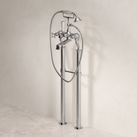 Linton Classic Floor Mounted Bath Shower Mixer with 620mm Standpipes & Crosshead in Chrome