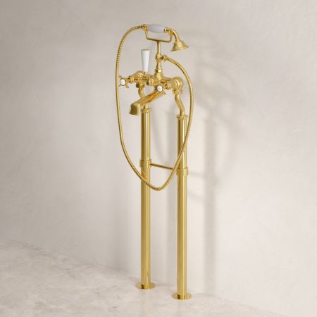 Aysgarth Floor Mounted Bath Shower Mixer in Living Brass