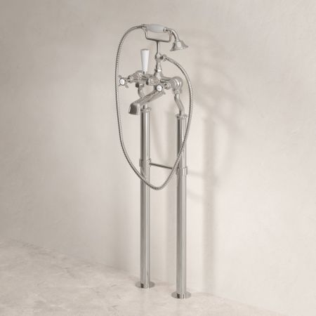 Linton Floor Mounted Bath Shower Mixer with 725mm Standpipes & Crossheads in Polished Nickel
