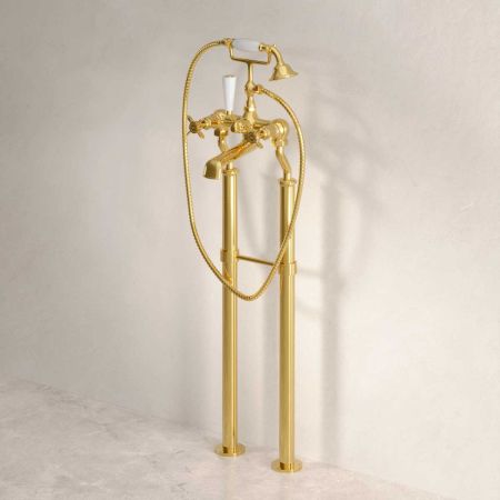 Aysgarth Floor Mounted Bath Shower Mixer in Living Brass