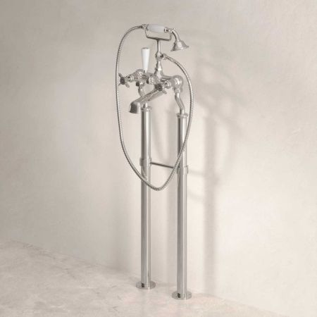 Aysgarth Bath Shower Mixer with Standpipes X-Top Lever Polished Nickel 3/4BSP (For Baths Without Tap Holes Only)
