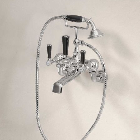 Linton Wall Mounted 2 Hole Bath Shower Mixer - Black Lever - Chrome